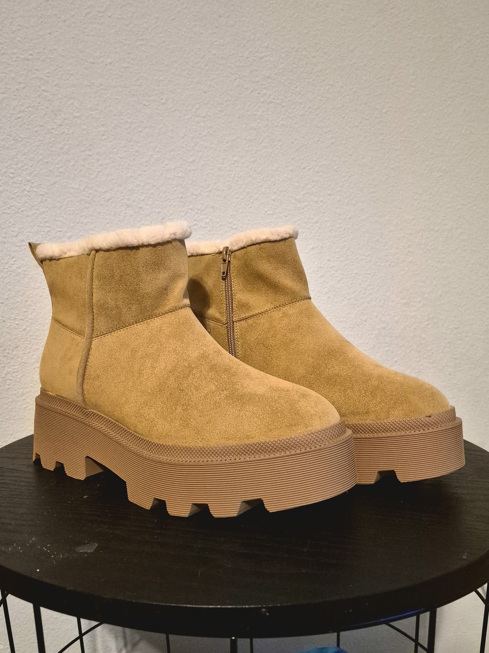 Women’s Suede Platform Ankle Boots in Taupe